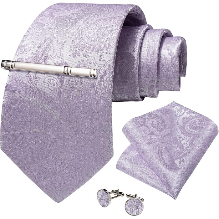 Набір краватки, хустинки та затискачів для манжет DiBanGu Paisley Lavendel7901 - Офіційний, весільний, діловий стиль