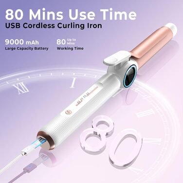 Бездротовий локшик UKLISS 28mm з USB-зарядкою, 9000mAh, для довгих волосся, 140–200°C (рожево-білий)