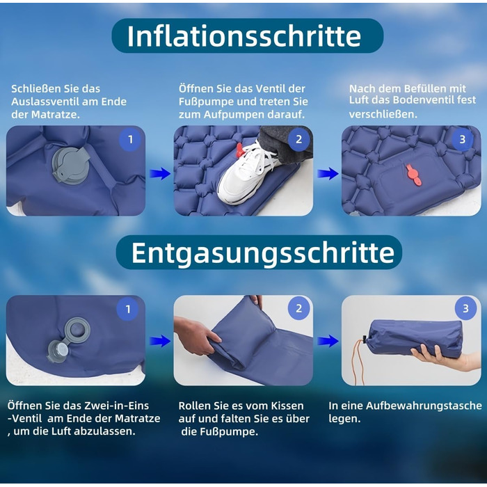 Надувний килимок Isomatte самонадувний, з'єдний, для кемпінгу з насосом-футболом, 600г, легкий, покращена версія