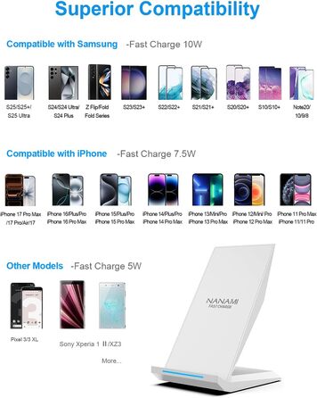 Бездротовий зарядний пристрій NANAMI 30W USB-C з індукційним підсвічуванням, 2-в-1 для iPhone та Samsung