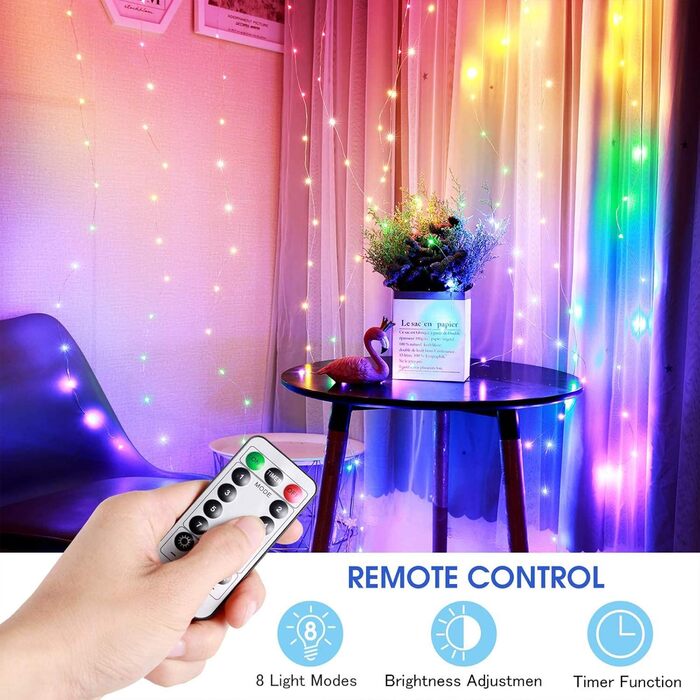 Льодогенератор 3Mx3M з 300 LED, USB, 8 режимів, пульт, таймер, вологостійкий, для дому, вечірки, свят (білий, ірис)