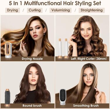 Набір для укладки Journeyside Airstyler: професійна щітка з гарячим повітрям 1000W, 5 насадок, автоматичний локонам, випрямляч, для створення об'єму, локонів та випрямлення (білий)