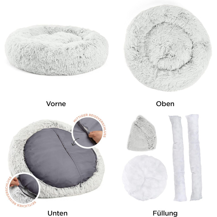 Круглий лежак для тварин Sheri Best Friends Calming Donut - заспокійливий лежак для собак та котів, сірий, 91x91 см