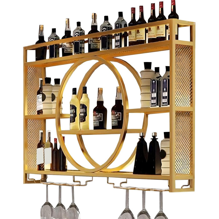 Настінна вітрина для вина, сучасна кругла підставка для зберігання, велика місткість, декоративна, для кухні, вітальні, бару (золота, 119.8 * 15 * 79.7 см)