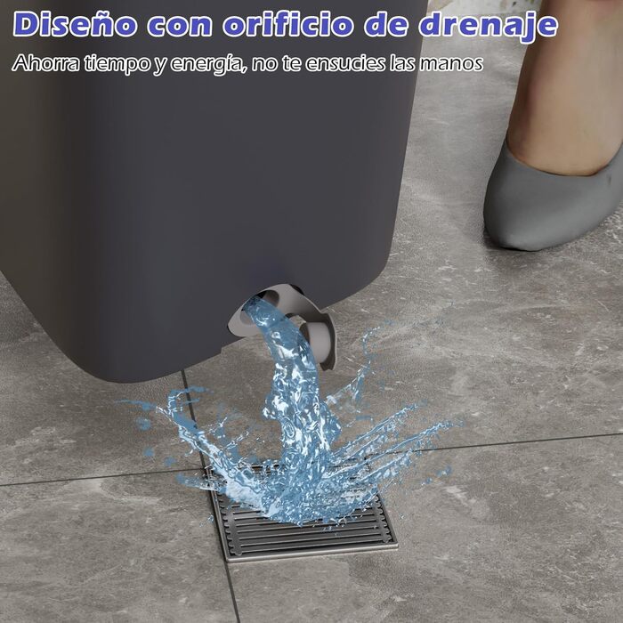 Набір для миття підлоги Wischmopp з відром, мікрофібра, віджимний механізм, 2 в 1, регульована ручка, 6 мікрофібрових насадок, сірий + блакитний