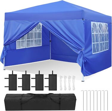 Gazebo, Leadyeah Pop-Up Pavilion with Sides, Foldable Camping Pavilion 2.5 x 2.5, Heavy-Duty Pavilion Tent, Completely Waterproof, 50+ UV Protection for Camping, Party - Beige (3x3m Blue)