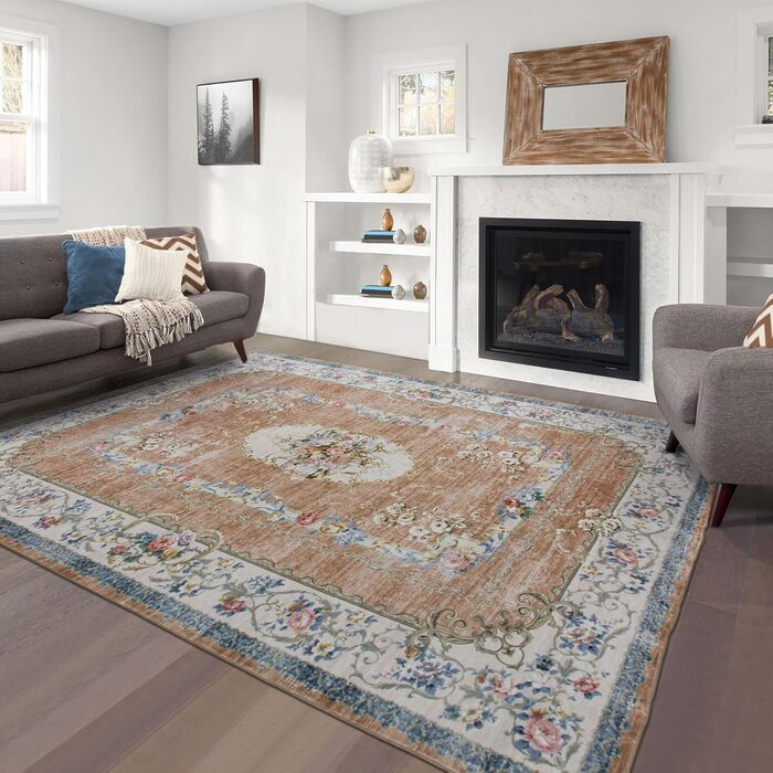 Килим TALETA для вітальні, спальні, офісу: вінтажний, квітковий, оранжевий, 190x280 см