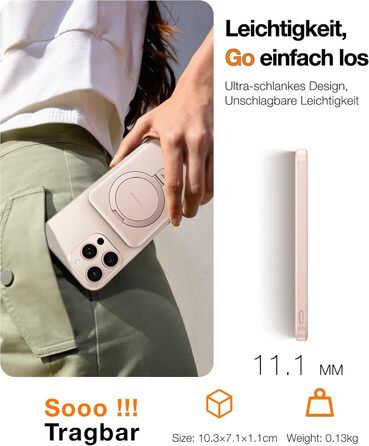 Портативний зарядний пристрій TORRAS 5000mAh з магнітним кріпленням MagSafe, 22.5W PD, Rose Gold