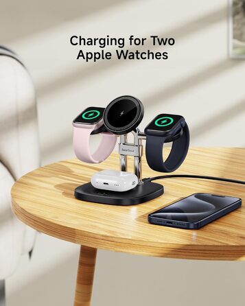 Зарядний пристрій SwanScout 709M Black: Двопортова зарядка для Apple Watch та iPhone (11/Ultra 3/SE 3, Air/17 Pro Max/17 Pro/17/16/15/14)