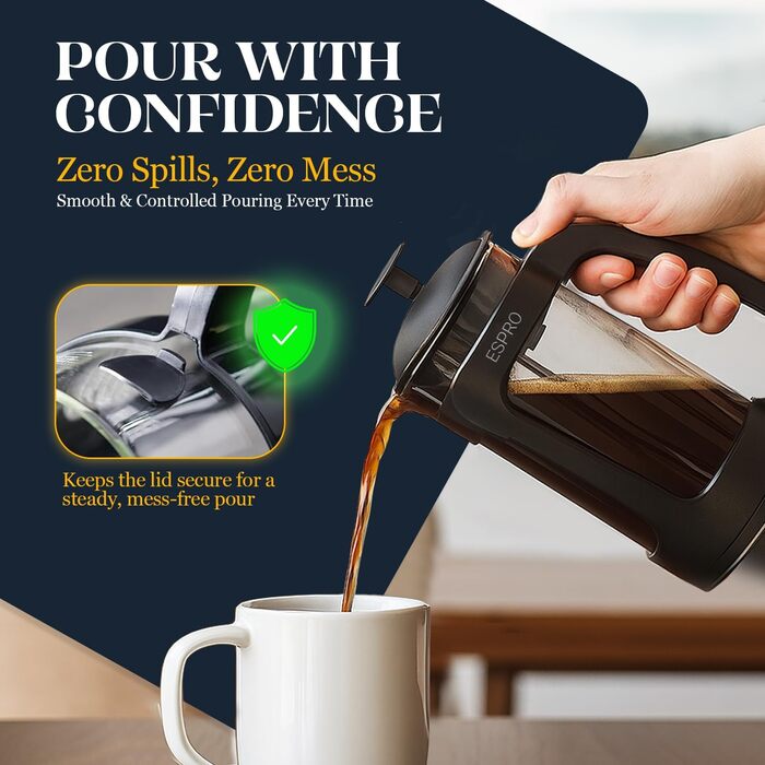 ESPRO P5 Френч-прес: кавомашина з запатентованим подвійним мікрофільтром, без осаду, з термостійкого боросилікатного скла