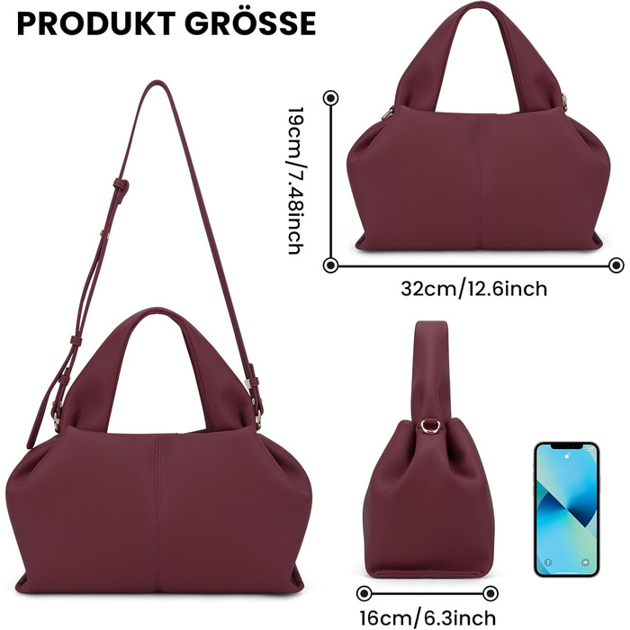 Сумка-клатч жіноча Cloud Pouch Bag бордового кольору з ремінцем через плече, вінтажна сумка-тоут