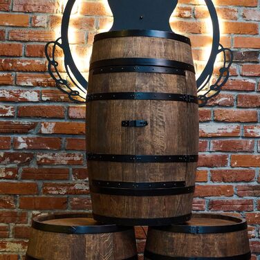 Wine Barrel Stand with Door - Liquor Cabinet, Bottle Rack, Wooden Shelves - Wooden Barrel - Barrel Furniture - Wine Rack - Wine Rack - Wine Bar - Barrel Bar with Door - Barrel Bar Minibar 80cm High (Wenge)