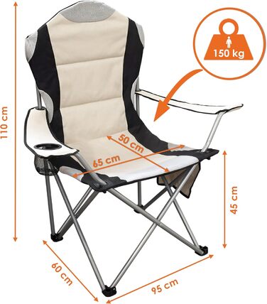 Крісло кемпінгове Spetebo XXL Deluxe бежеве, до 150 кг - широке, зручне, стабільне