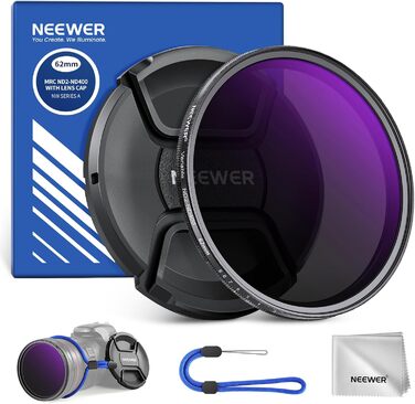 NEEWER Змінний ND-фільтр ND2-400 (1-9 Stop) для об'єктивів 62mm з кришкою, стрічкою та серветкою