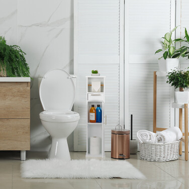Relaxdays White Standing Toilet Paper Holder