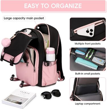 Рюкзак для дівчинки-підлітка, 3-5 клас, модний шкільний рюкзак з брелоком та ручкою-телескопом, рожевий