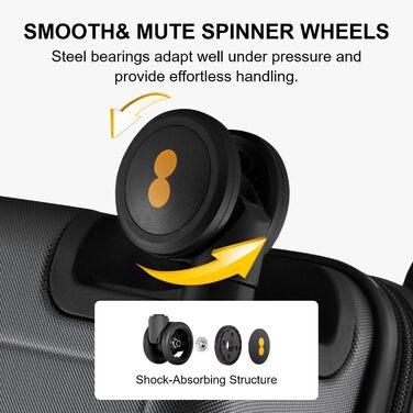 Чемодан-валіза LEVEL8, валіза на колесах, валіза для подорожей, жорсткий корпус, 4 колеса, ручна поклажа, TSA, 100% полікарбонат, мікро-діамантова текстура, великий (66см, 65л, чорний), темно-сірий, S (54x23.5x37см, 40л) з 6 шт.