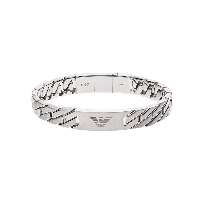 Чоловічий браслет Emporio Armani з нержавіючої сталі або шкіри з застібкою-ланцюгом, срібно-сірий колір