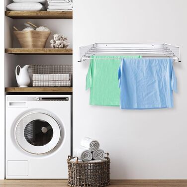 Сушарка для білизни настінна Vonia Wandtrockengestell 100x50 см, біла, складана, для ванної, балкона, квартири