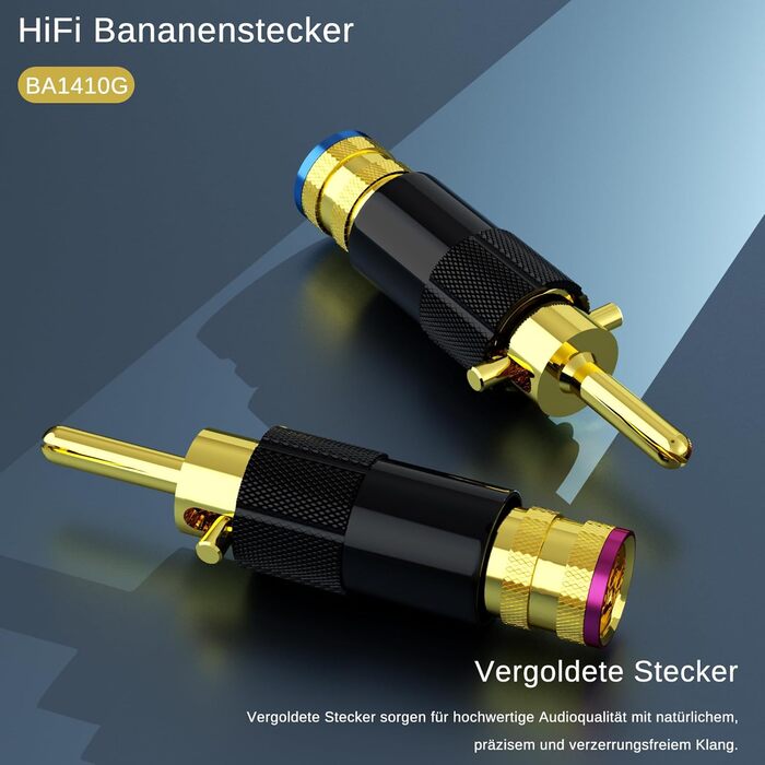 Комплект позолочених бананових роз'ємів Monosaudio (8 шт.) для акустичних кабелів, домашнього кінотеатру та AV-ресиверів, модель BA1410