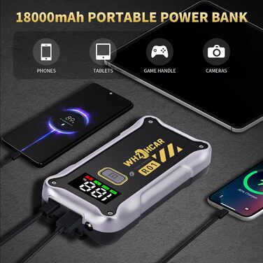 Powerbank Starthilfe 4000A: Портативний пусковий пристрій для авто 12V з LCD дисплеєм та LED ліхтариком. Запускає бензинові двигуни до 9.0L та дизельні до 7.5L. Підходить для SUV, мотоциклів, газонокосарок.