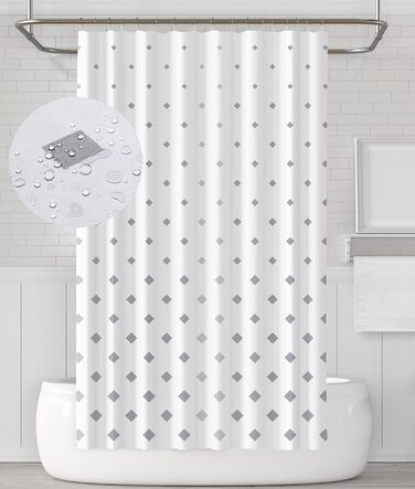 Штора для душу YOUNG DA текстильна біло-сіра з малюнком 