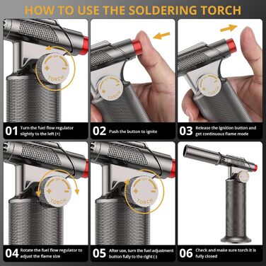 Професійний пальник Sondiko SW-801 Pro: наповнюваний металевий газовий пальник для кухні та зварювання, регульоване полум'я, вітростійкий, для чоловіків (бутан не входить)