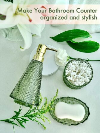 Набір аксесуарів для ванної кімнати, зелений, 4 шт. (скло), набір для ванної кімнати з дозатором мила, мильницею, тримачем для зубних щіток, скляною баночкою для ватних паличок, декор у стилі бохо, сучасний