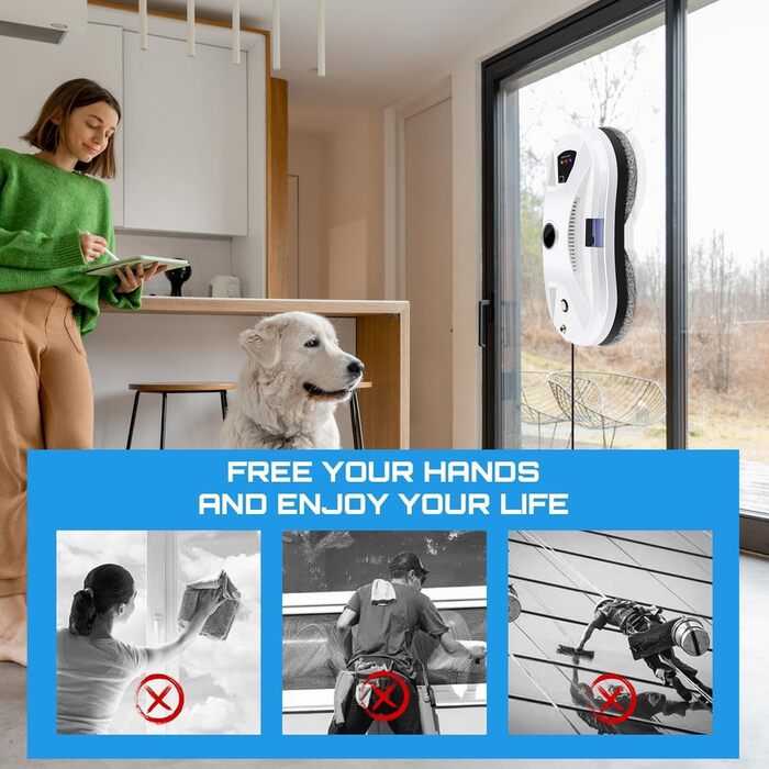 Робот для миття вікон Fensterputzroboter 5600Pa з автоматичним розпиленням води, електричний, для внутрішніх та зовнішніх вікон, 10 серветок