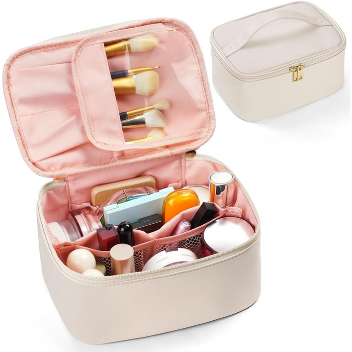 Велика косметичка для жінок, дорожня косметичка з відділеннями, шкіряна косметичка, водовідштовхувальна, з ручкою (#2 білий)
