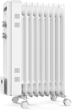 Електричний масляний радіатор VonHaus 2000W з 9 ребрами, 3 режими, термостат, 4 колеса, 1.5м кабель (білий)