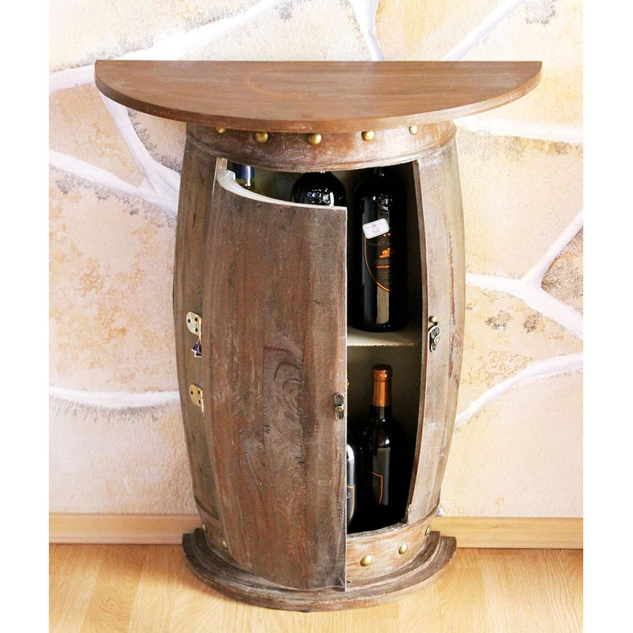 DanDiBo Half-Round Console Table with Wine Rack, Wine Barrel, 0373-R Brown, Wooden Barrel Cabinet, 73 cm Side Table, Console Table, Wall Console, Bar