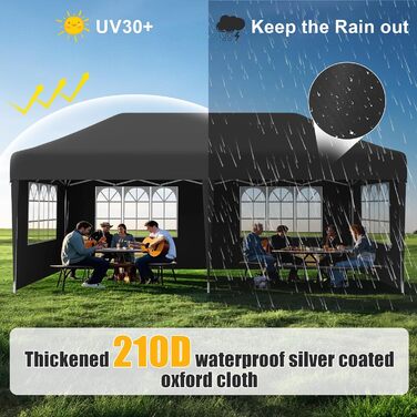 Devoko Gazebo, 2x2 Meter Waterproof, Stable, Winter-Proof Gazebo with 3 Height Adjustments, Foldable Gazebo with UV Protection 50+, Folding Tent, Gazebo with Carry Bag, For Garden, Outdoor, Camping, (3x6m, 6 Side Walls, Grey)