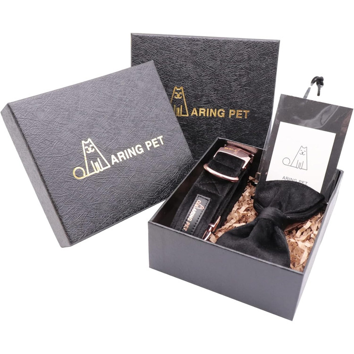 Ошатний оксамитовий нашийник для собак Aring Pet з бантиком, чорний, зручний, регульований, з металевою застібкою, для маленьких, середніх та великих собак