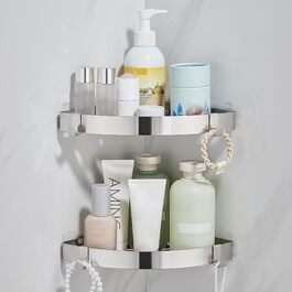 Підставка для душу без свердління, полиця для душу з нержавіючої сталі, кутовий органайзер для ванної кімнати, 2 шт, срібло