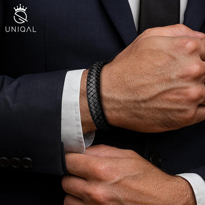 Браслет чоловічий шкіряний UNIQAL 'FEATHER' з нержавіючої сталі, 23 см (Чорний)