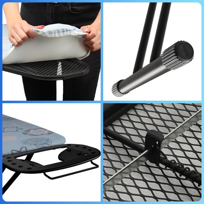 KADAX Ironing Board, 120x38 cm Folding Ironing Table, Height-Adjustable Steaming Ironing Table, Ironing Board with Non-Slip Feet, Table with 8mm Foam Padding (Dark Blue)