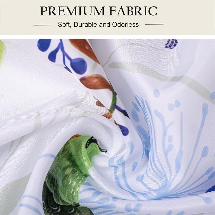 Штора для душу 180x180 см з квітами, антигрибкова, водонепроникна, швидковисихаюча, поліестер, з 12 кільцями (пташки)