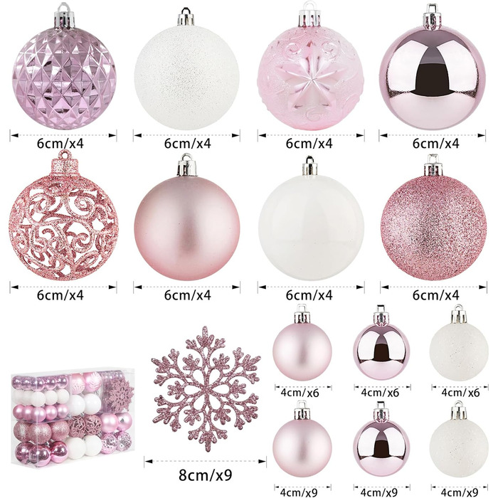 Набір прикрас для ялинки SY CRAFT 86 шт. (золотий, рожевий) - кулі, сніжинки, подарункові пакети