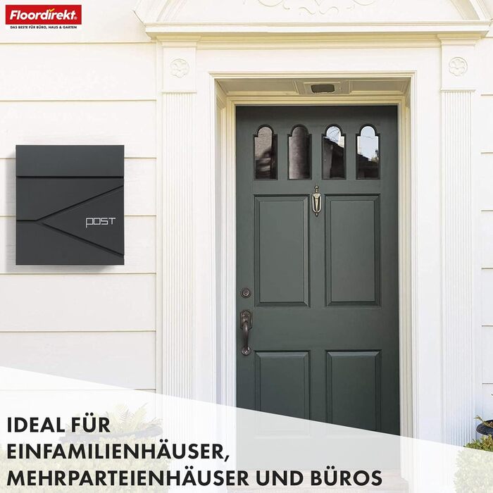 Поштовий ящик Floordirekt Jean Anthrazit з газетницею, замком та великим отвором для кореспонденції, антрацит