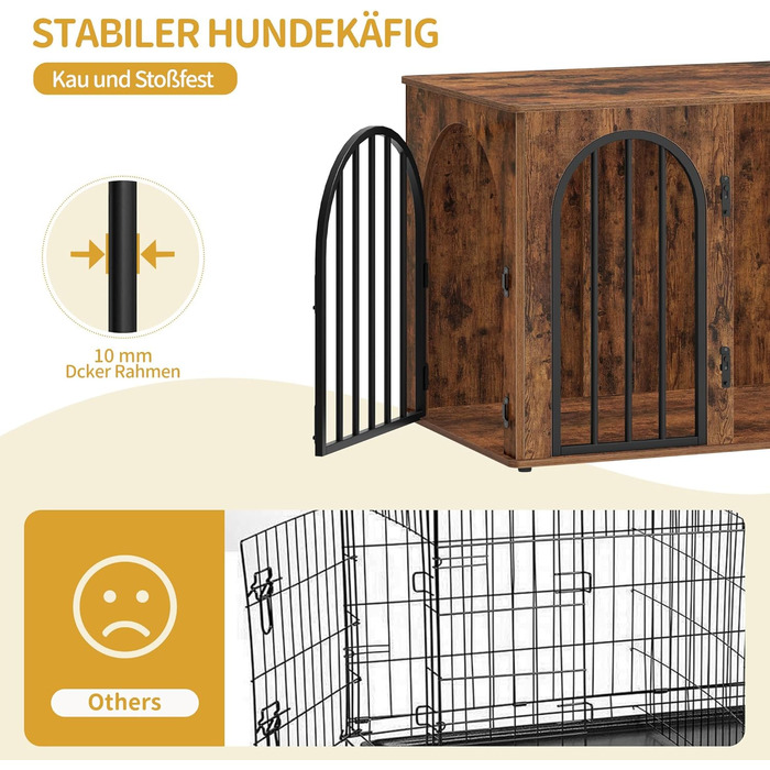 Клітка для собак Hzuaneri, 80 см, 3 двері, бокова дверцята, сучасний дизайн, стіл-клітка, міцна, 80x56x61 см, вінтажний колір, DFC85101B