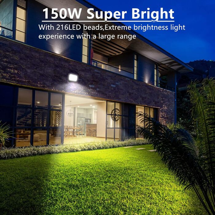 LED Floodlight Outdoor 150W, 15000LM Super Bright LED Floodlight, 6000K Cold White Spotlight IP65 Waterproof Floodlight Outdoor Spotlight for Garden, Terraces, Garage, Workshop, Sports Field