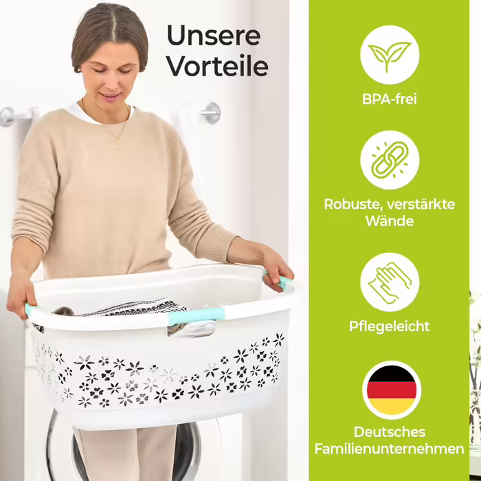 KiNDERWELT Преміум кошик для білизни 50 л, ергономічний, Soft-Touch ручки, великий, блакитний