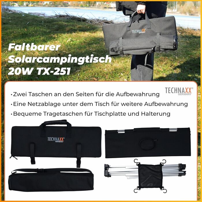 Сонячний кемпінговий стіл Technaxx 60W зі складаною панеллю та USB-зарядкою (TX-251)