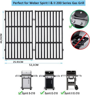 Решітка-гриль чавунна для газових грилів Weber Spirit I & II 200, Spirit E-210, E-220, S-210, S-220 (замінна, сумісна з 7637)