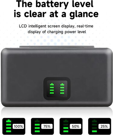 CITYORK Зарядний пристрій для DJI Osmo Action 3/4/5 Pro з 2250 mAh акумуляторами (2 шт.), Dual USB, LCD-дисплей