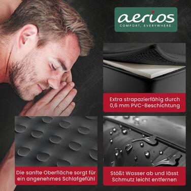 Надувне ліжко Aerios для 2 осіб з самонадувною системою | Преміум гостьове ліжко без кабелю живлення з інтегрованим USB-C насосом | Надувне ліжко, вибір розміру (Чорний, двоспальне)