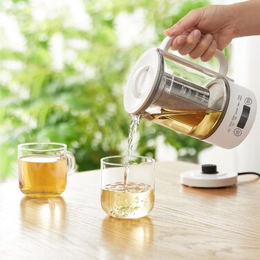 Електричний чайник Glas 0.6L, 500W, регулювання температури 40-75°C, таймер, сенсорне управління, BPA-free, компактний, для кухні/спальні/кемпінгу, для чаю/кави, білий