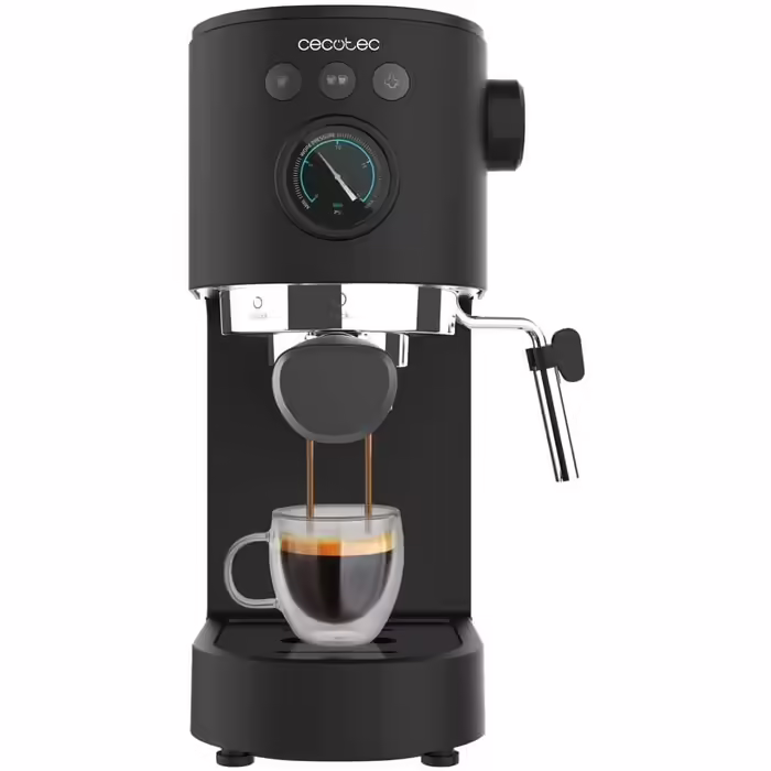 Cecotec Espressomaschine Espresso and Cappuccino Cafelizzia 790 Steel Pro. 1350W, Pressure Gauge, Thermoblock System, 20 Bar Pressure, Automatic Mode for 1-2 Coffees, Swivel Steam Wand, 1.2L, Stainless Steel (Black | Fast, With Pressure Gauge)