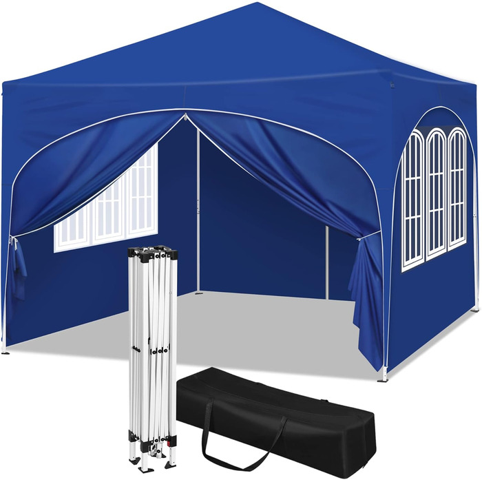WOLTU Gazebo, Folding Gazebo 3x3 m, with 4 Side Walls, Party Tent Water-Resistant UV Protection 50+, Adjustable Height Garden Gazebo, with Carry Bag, for Outdoor Garden Camping (Blue)